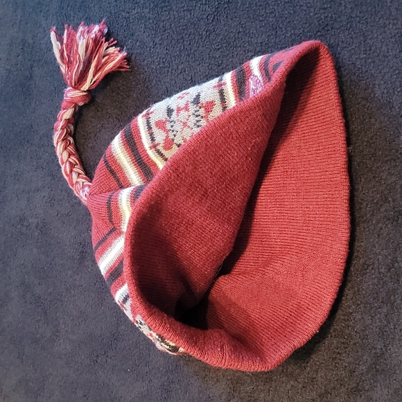 NHL OLD TIME HOCKEY 🏒 Deep Red|White|Gray Embroided Beanie Hat w/Braided Tassel - Picture 8 of 14